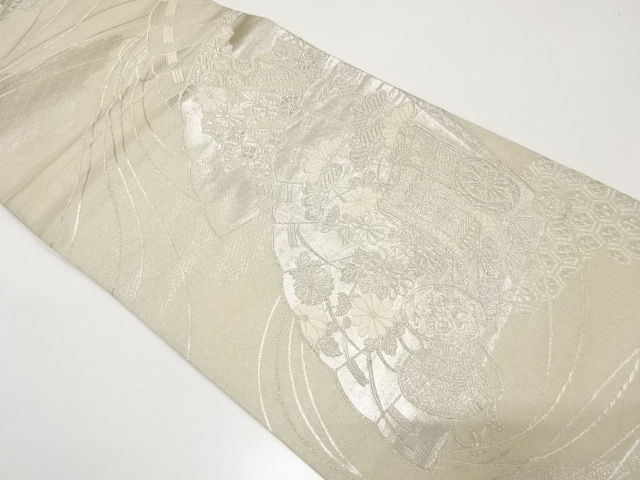 JAPANESE KIMONO / ANTIQUE FUKURO OBI / SILK / WOVEN FLORAL PLANTS